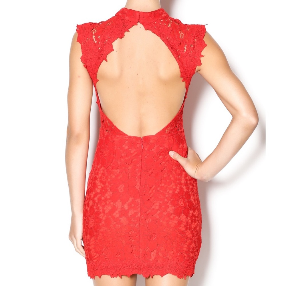 Red lace mini dress